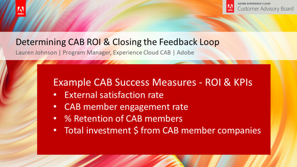 Customer Advisory Board Example: Adobe CAB Program ROI and KPIs